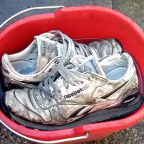 well worn Reebok Classics stomped and soaked
